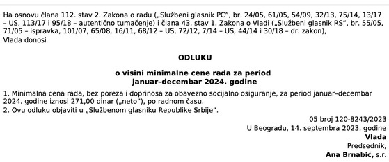 Tabela neoporezivih iznosa